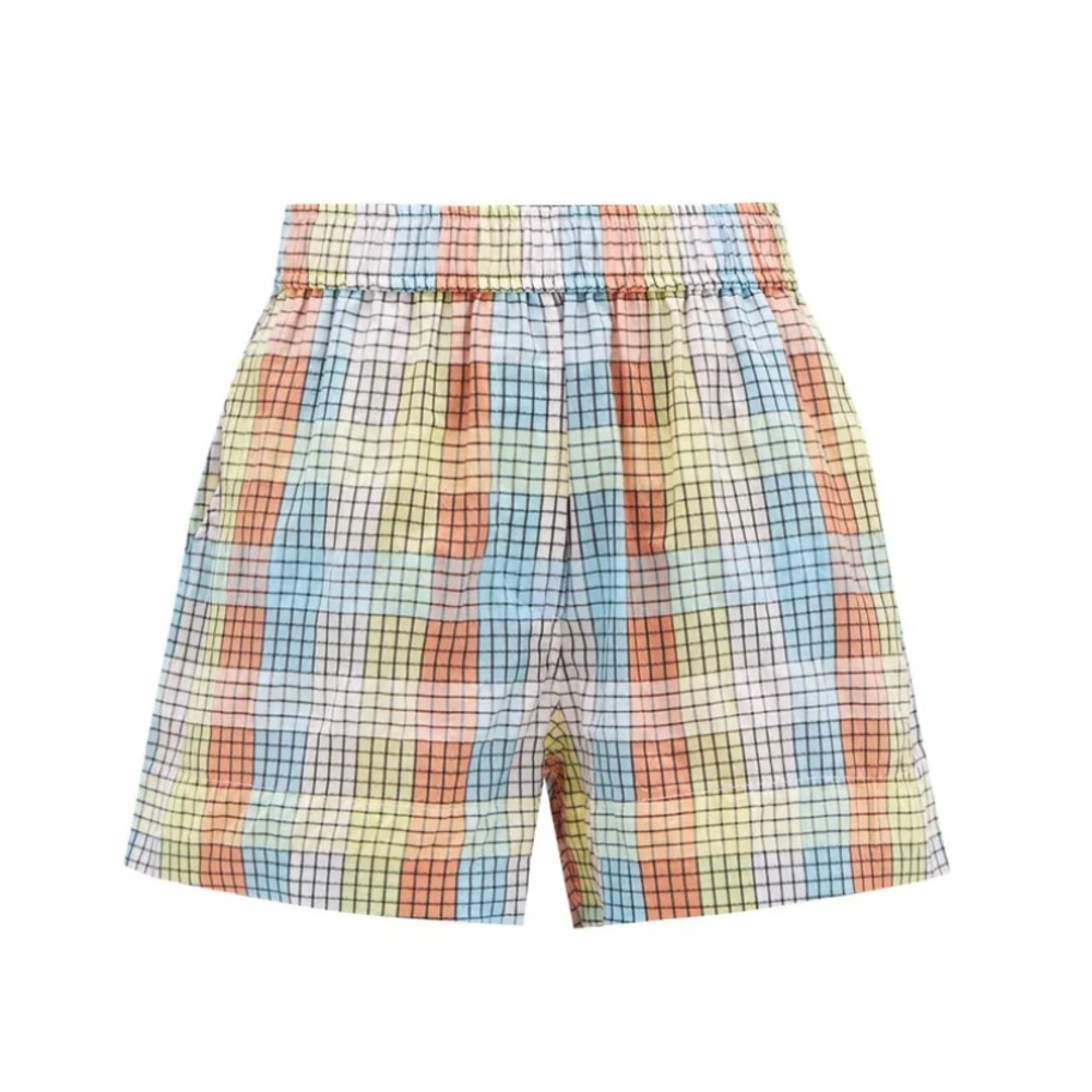 Ganni Checked Cotton-Blend Seersucker Shorts